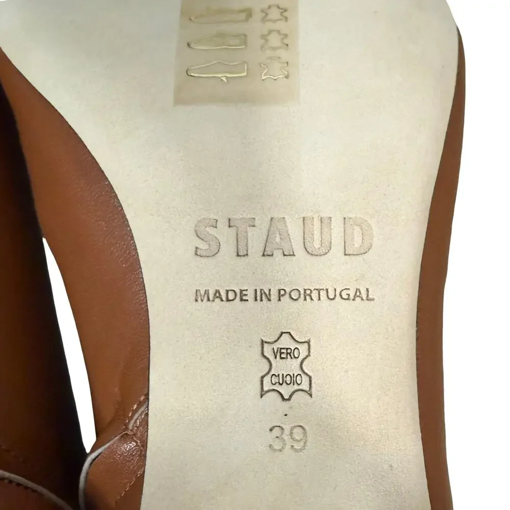 STAUD Wally Tan Nappa Leather Pointed Toe Kitten Heel Ankle Boots Size 39 / 9